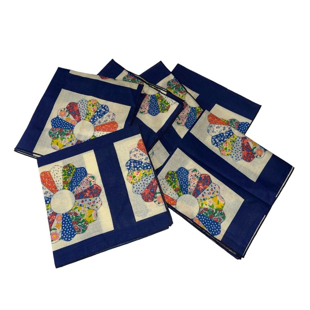 Dresden Plate Quilt Colorful Bandana Napkins 6 HM Farmhouse Chic Cottagecore